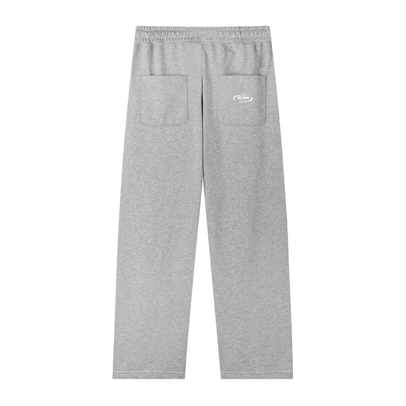 Gray sweatpants with a small logo on a white background