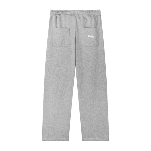 Gray sweatpants with a small logo on a white background